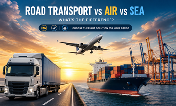 Vergelijking van wegtransport met vrachtwagens, luchtvracht met cargovliegtuigen en zeevracht met containerschepen in de wereldwijde logistiek