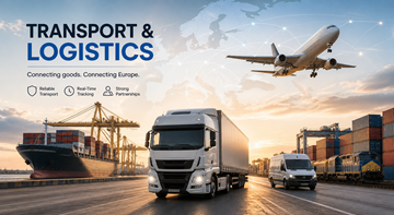 Transport- en logistiek proces met trucks, magazijnen en goederenstromen door Europa in de supply chain